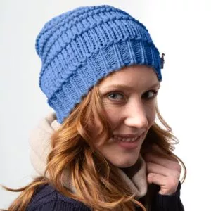 Damen Wollmütze Greta Asus Biowolle, Made in Germany von Meinfrollein, Bluejeans Blau