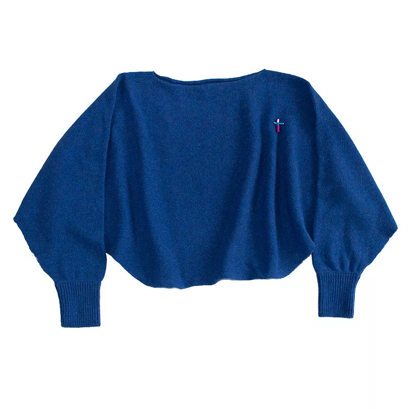 Poncho Pullover aus feinster Alpaka und Yak Wolle, Royal Blau, von Meinfrollein