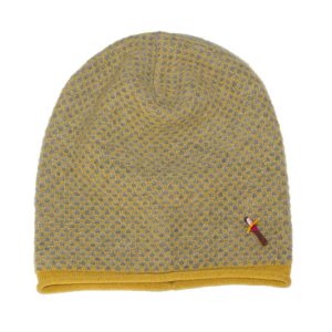 Damen Kaschmir Beanie, Gold Gelb mit Grau von Meinfrollein