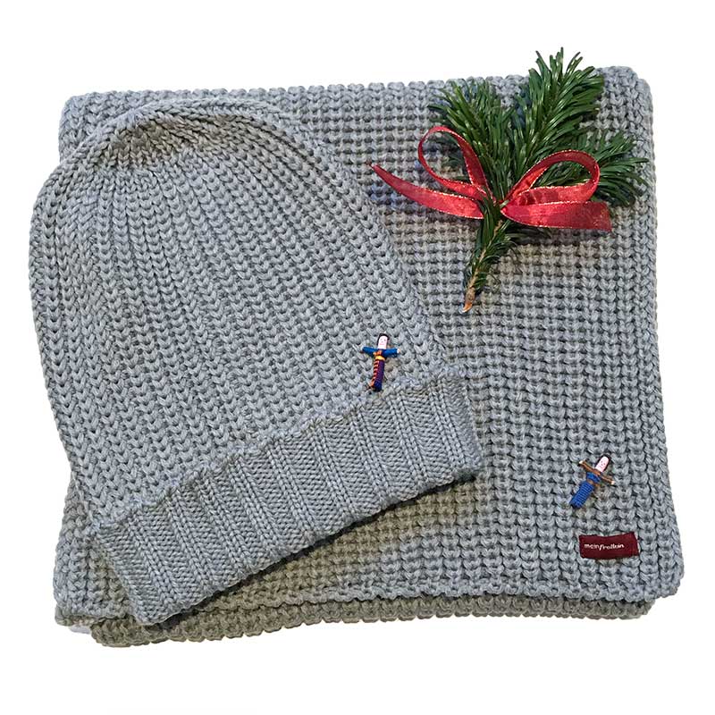 Merino Mütze und Merinoschal Set von Meinfrollein, Grau Melange
