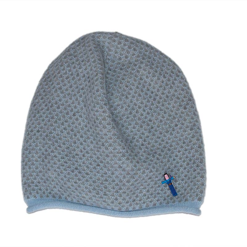 Damen Kaschmirmütze Jacky Hellblau /Greige, 100% Kaschmir von Meinfrollein
