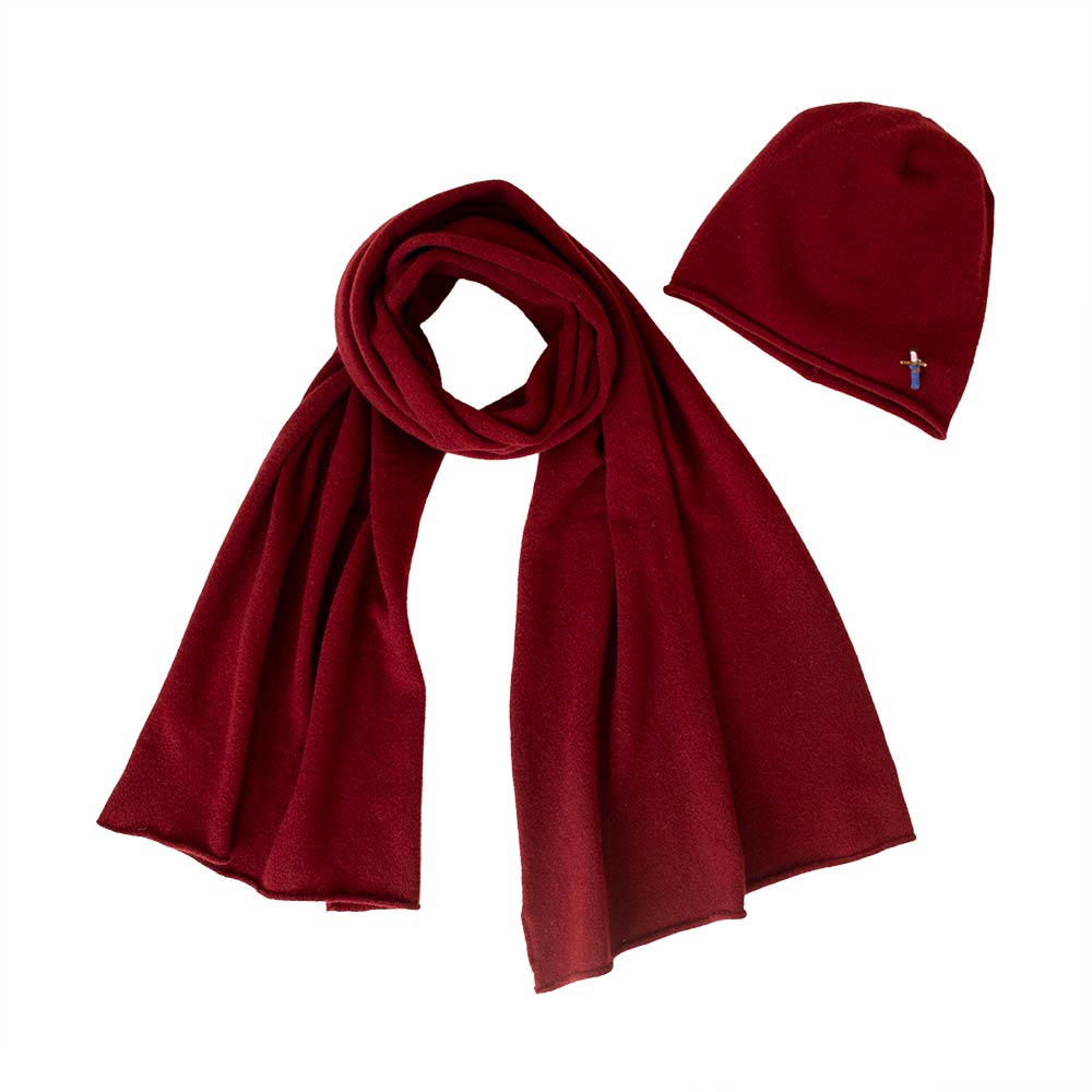 Mütze Schal Set aus 100 Prozent Kaschmir, Rot