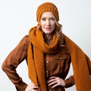 Damen Wollmütze GRETA aus Biowolle, Cognac Braun