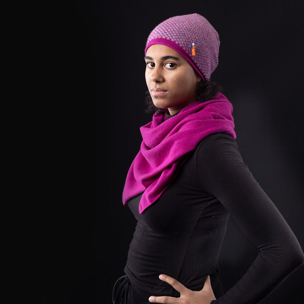 Damen Kaschmirmütze Jacky von Meinfrollein, Orchis Pink/Grau