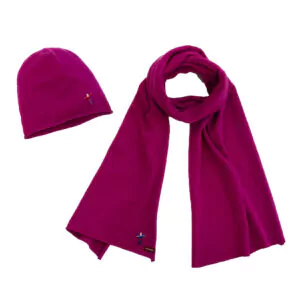Mütze Schal Set aus 100 Prozent Kaschmir, Orchideen Pink